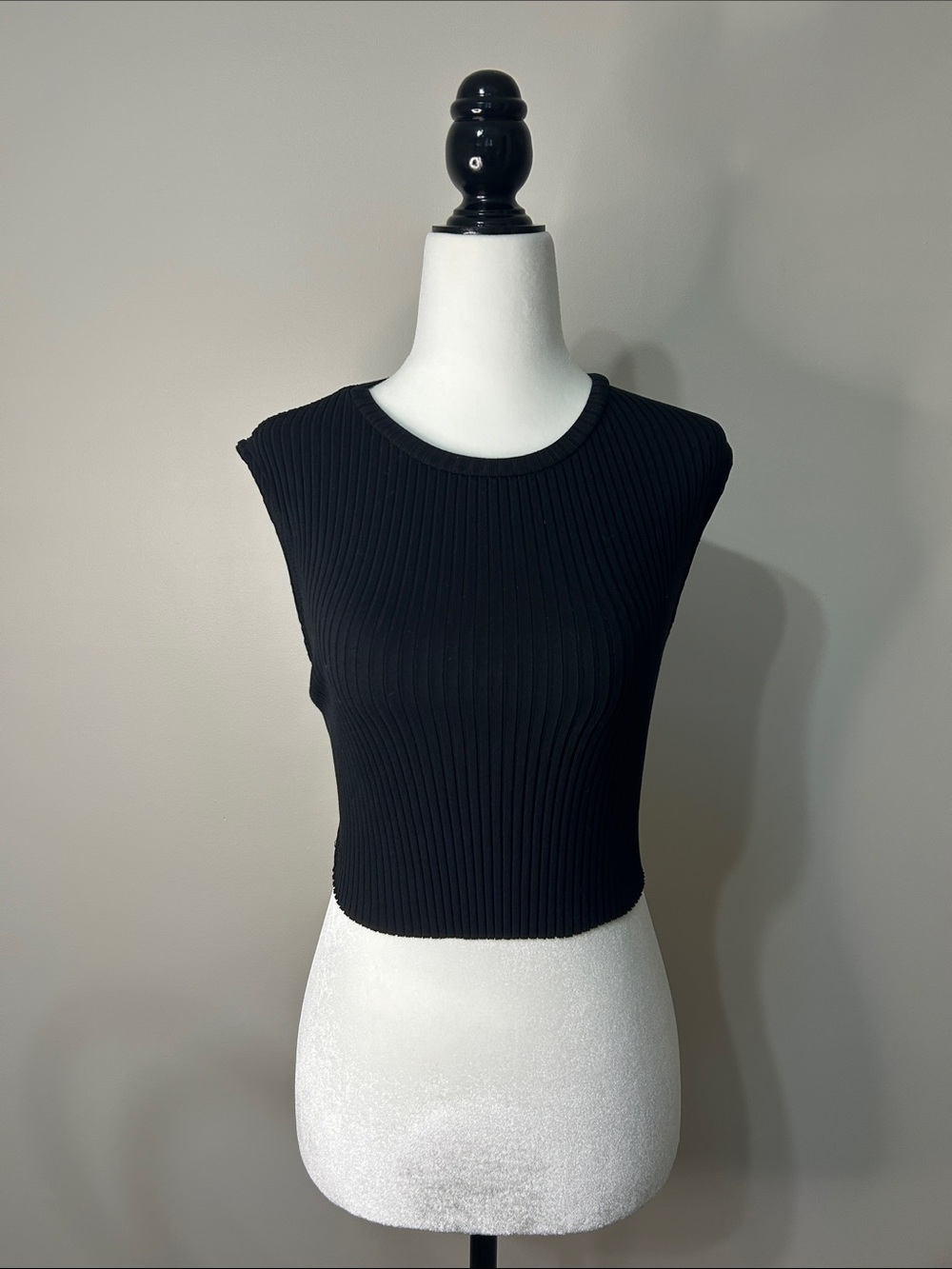 Zara Black Ribbed Crewneck Crop Tank